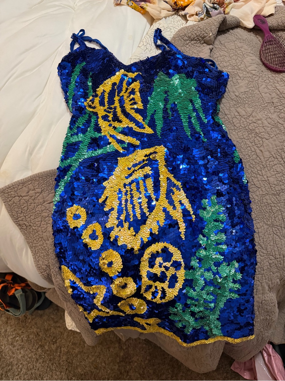 Blue sequin “under the sea” vintage party cocktail dress - novelty sz medium